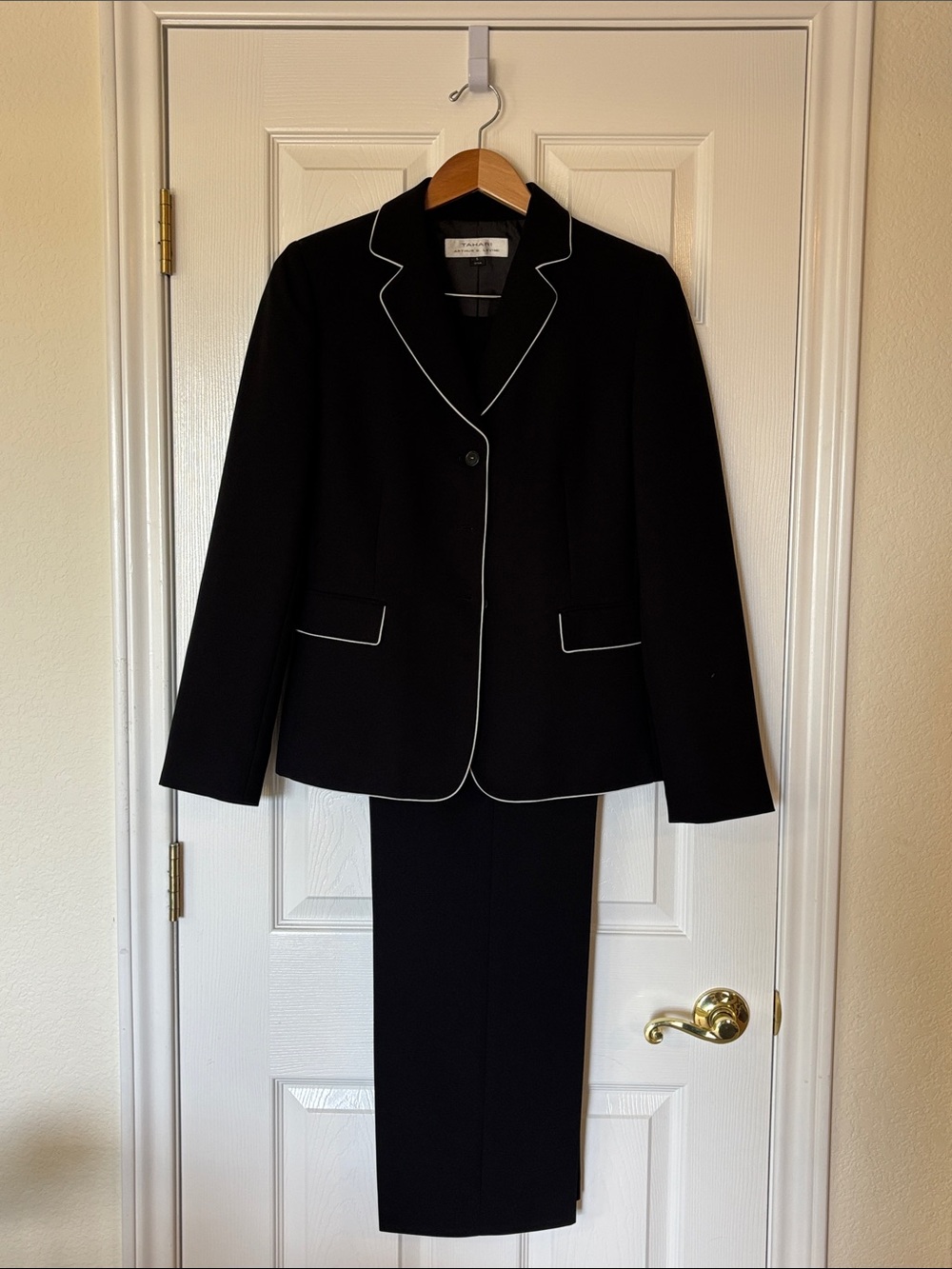 Tahari Black Two-Piece Suit with White Piping